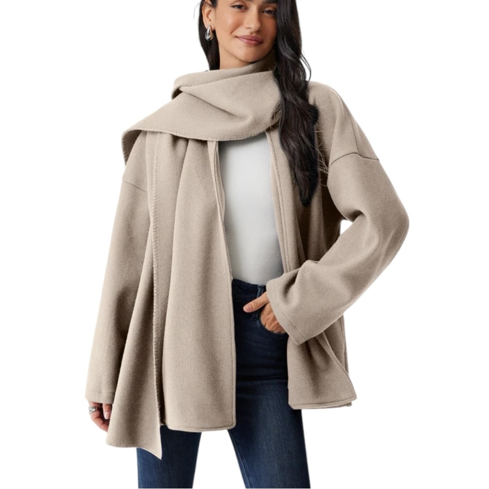 OGL Oversized Scarf Jacket Heather Oatmeal Beige Womens Size L Open Front
